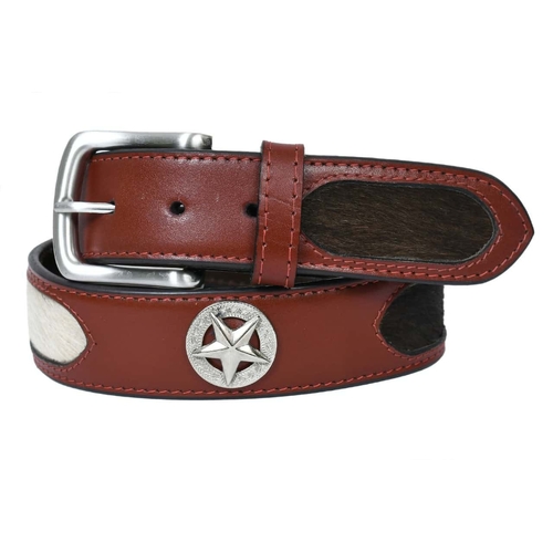 Belt - Western Star Concho- Leather - Italian Tan with Cowhide Inserts - [Code LB307]