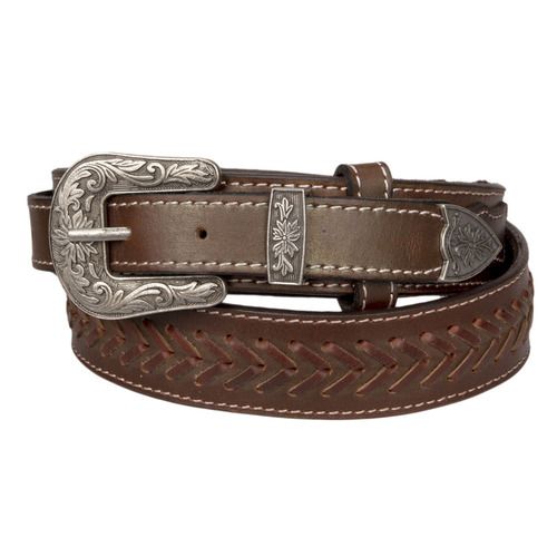 Belt - Leather - Brown/Brown - Lace Design - [LB55]