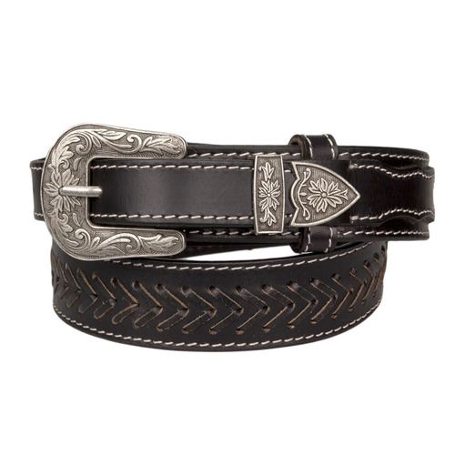 Belt - Leather - Black- Lace Design - [LB58]
