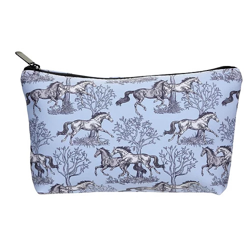 Cosmetic Pouch - "Lila" Blue Toile Horse Print - [LC453]