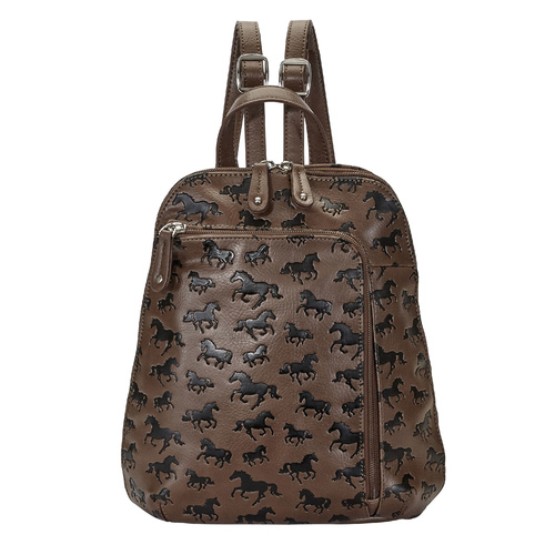 Backpack - Brown Debossed Horse Print - Faux Leather - [LP436BR]
