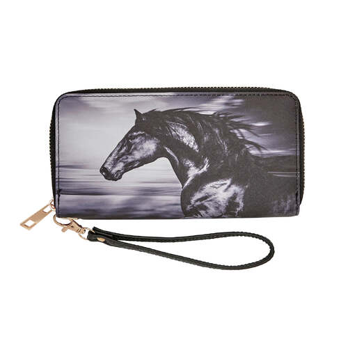Wallet - Faux leather - Black Runninh Horse Print - [LW-157]