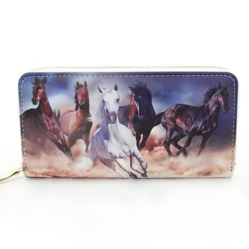 Wallet - Faux Leather - Galloping Horses Design - [LW198]