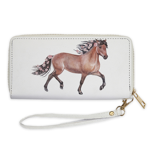 Wallet - Faux Leather - Floral Design Running Horse  - [LW-443] 