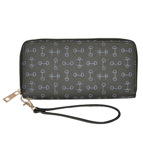 Wallet - Black - Faux Leather - "Lila" Snaffle Bit Design - [LW-448BK]