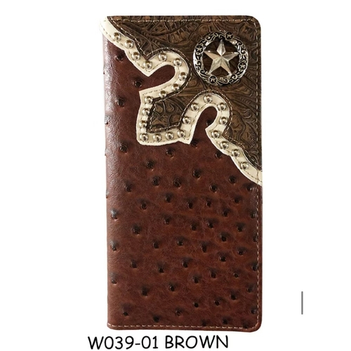 Wallet - Montana West - Faux Leather - Brown Embossed/Ostrich Pattern Body - [MW039BR]