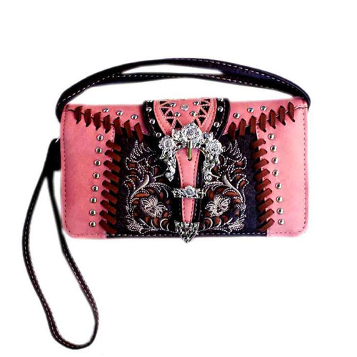 Ladies Purse - Western Themed - Pink Faux Leather - [MW109PK]