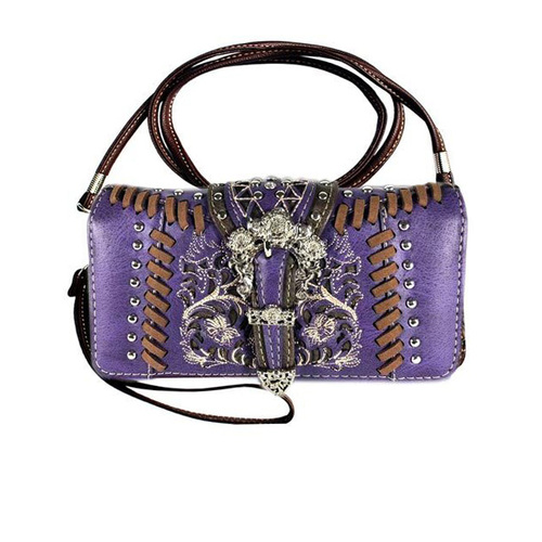 Ladies Purse - Western Themed - Purple Faux Leather - [MW109PU]