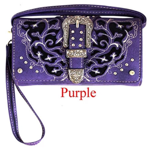 Ladies Purse - Western Themed -  Purple Faux Leather - [MW189PU]