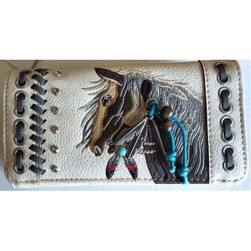 Ladies Purse - Indian Themed - Beige Faux Leather - [MW193BE]