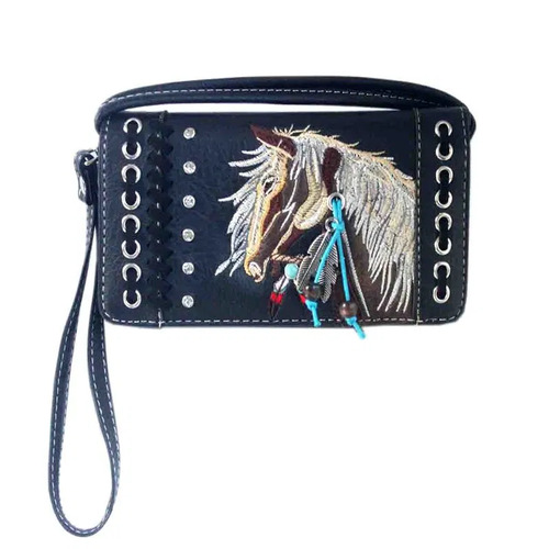 Ladies Purse - Indian Themed - Black Faux Leather - [MW193BK]
