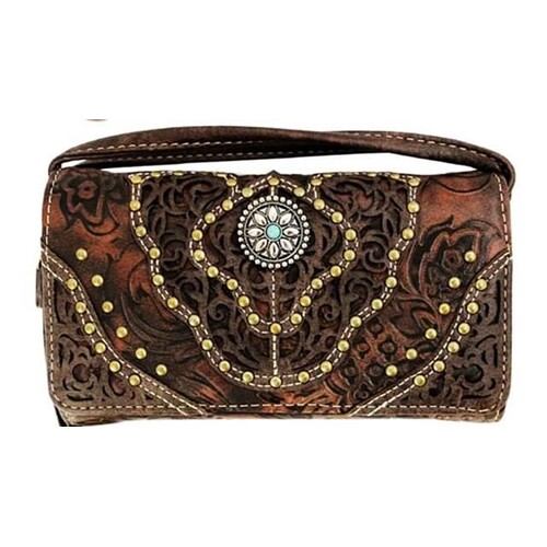 Ladies Purse - Western Themed - Brown Lace Faux Leather - [MW211BR]