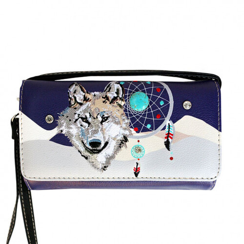 Ladies Purse - Wolf Embroidered - Purple Faux Leather - [MW220PU]