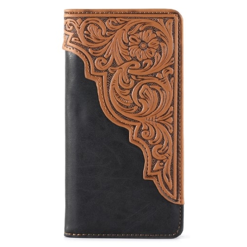 Wallet - Montana West - Faux Leather - Brown Embossed/Black Suede Body - [MW612BK]