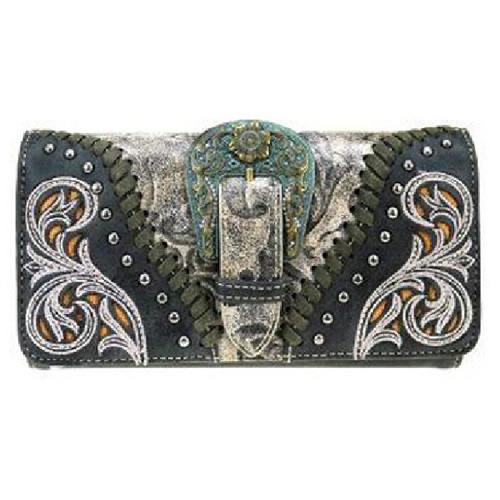 Ladies Purse - Western Themed - Black Faux Leather -[ MW823BK]