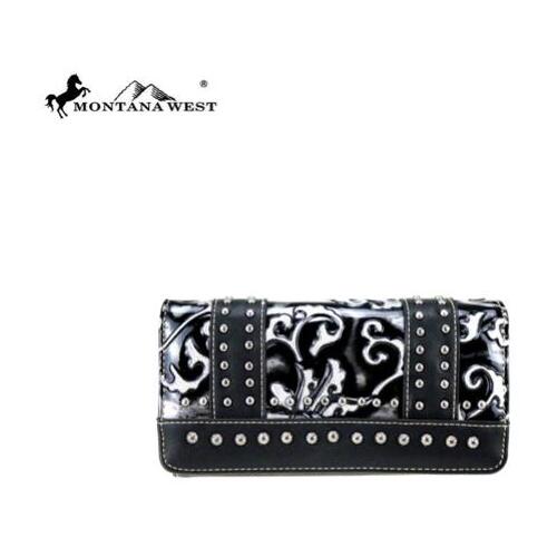 Ladies Purse - Western Themed - Black/White Faux Leather - [MW824BK]