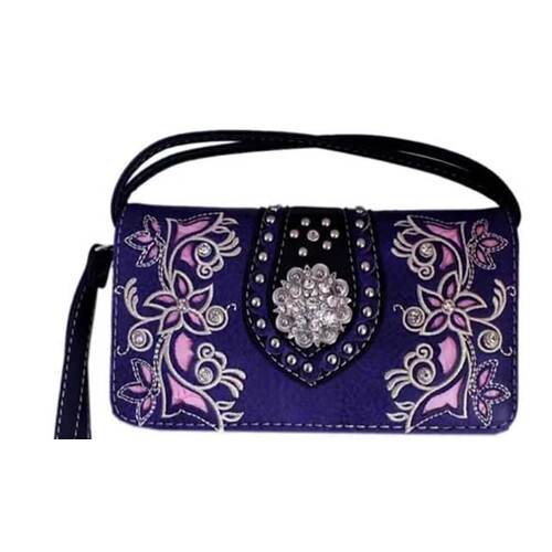Ladies Purse -  Purple Floral Lace - Faux Leather - [MW84PU]