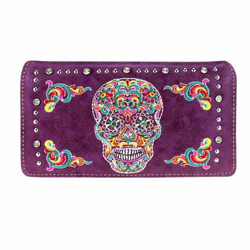 Ladies Purse - Sugar Skull Themed - Purple Faux Leather - [MW941PP]