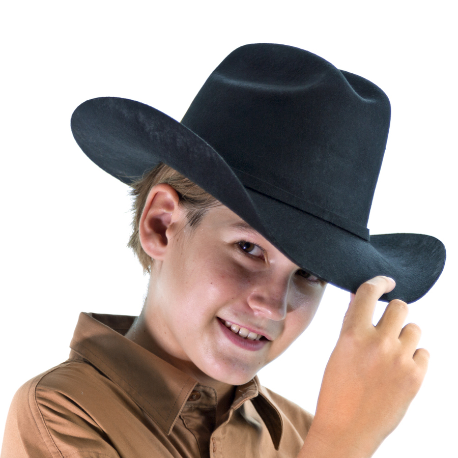 Hat - Western Kids Wool Felt Cattleman - Black - [20555]