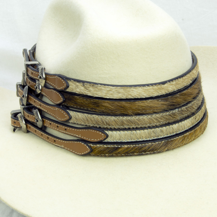 Hat Band - Brown Cowhair Leather - Antique Silver Buckle Set - [248]