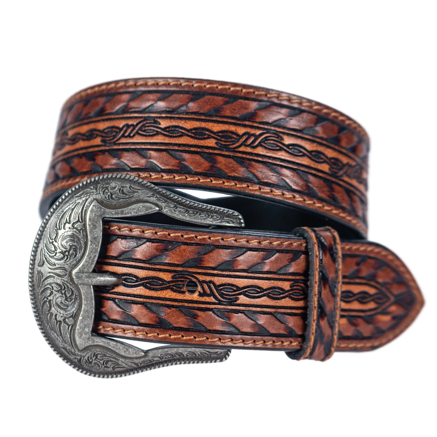 Belt - Western - Leather - Brown - Barbed Wire Laced - [308]