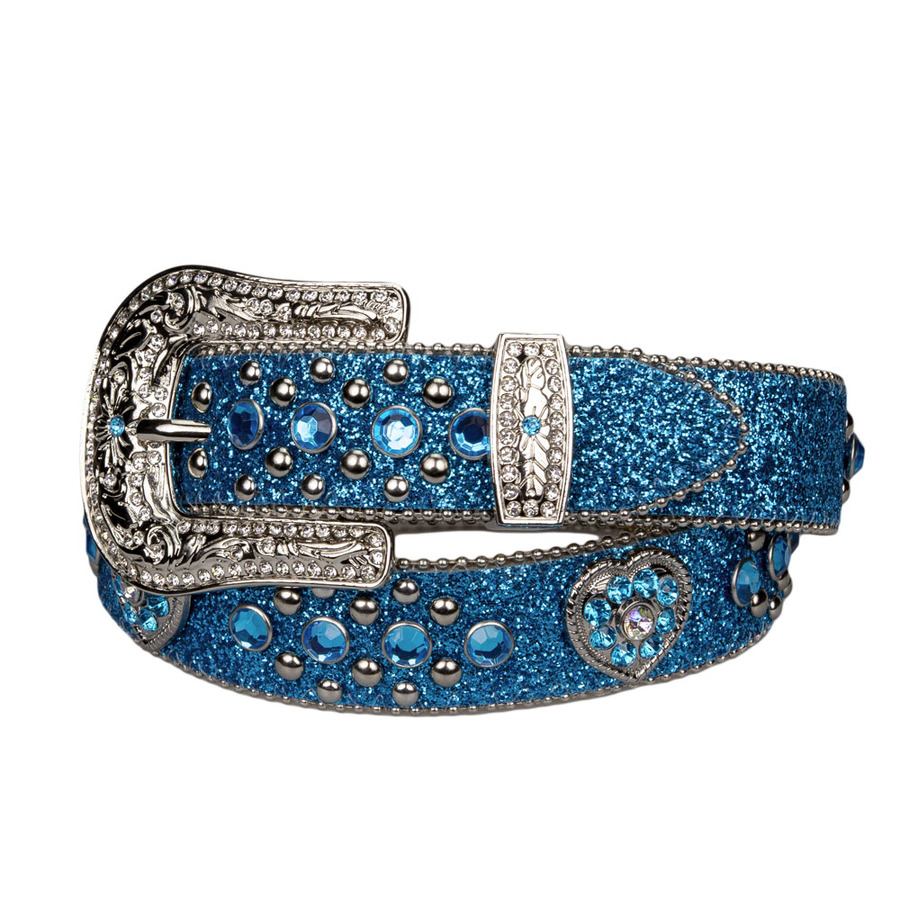 Belt - Western - Girls Turquoise Sparkling with Hear Concho - [Code 400]