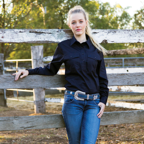 Cotton Half Placket Work Shirt - 4002G-Navy