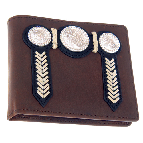 Wallet - Leather - Distressed - Buck Stitching & Conchos - [5006-B]