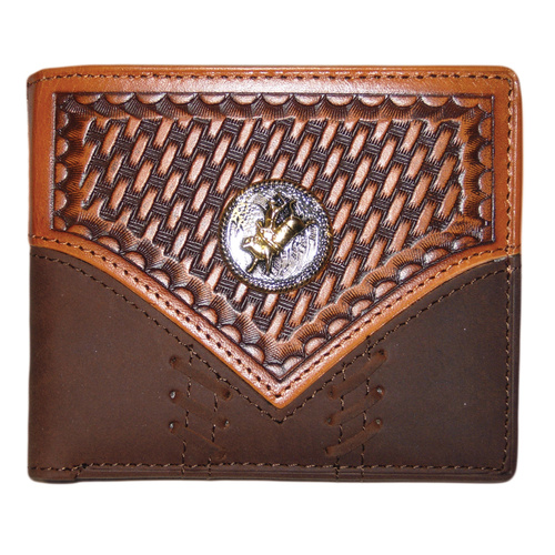 Wallet - Leather - Distressed -  Tooled - Bull Rider Concho - [5007-B]