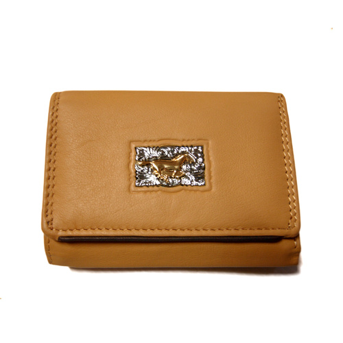 Ladies Tan Leather Coin Purse - Running Horse Concho - 5009B