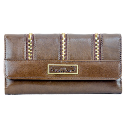 Ladies Purse - Brown Leather Zipper Patterned Wallet/Purse - [5028] 