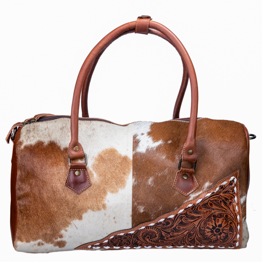 Brown/White Cowhide Hair-On Duffle Bag - [Code 5039-A]