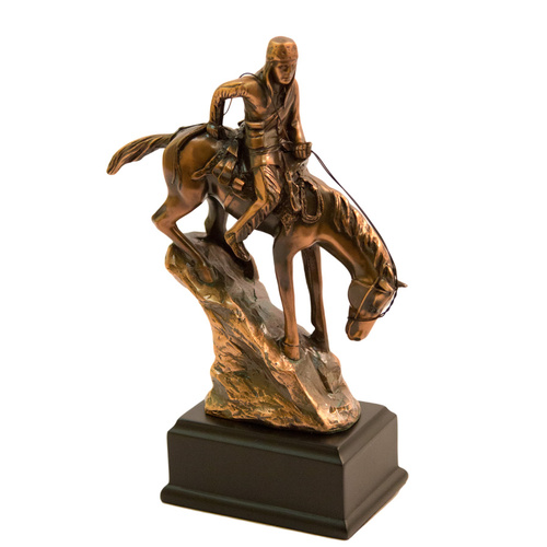 Indian On Horseback -Small Bronze Plated Statue - 7517