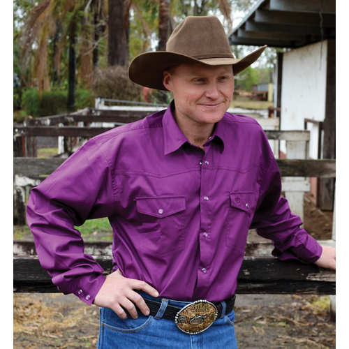 Mens Cotton Dress Shirt-8006-D-Plum