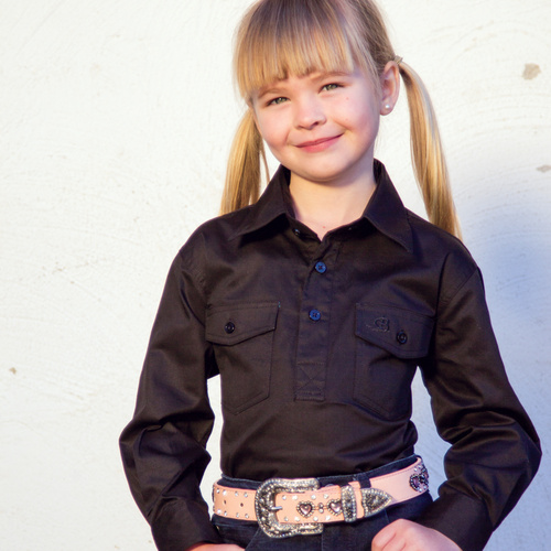 Kids Cotton Long Sleeve Shirt Boys and Girls Half Placket Work Shirts