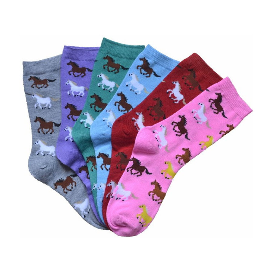 Pack of 6 - Ladies "Lila Running Ponies" Crew Socks - [Code- A838]