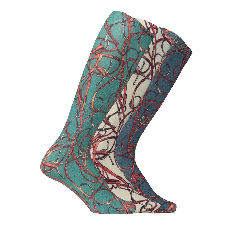 Pack of 3 - Ladies "Snaffle Bridle Print" Knee Socks - [Code-A851]