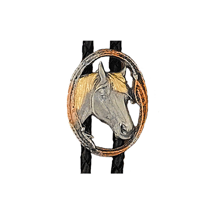 Bolo Tie - Gold & Silver Oval Horsehead with Ropes - [Bolo-23]