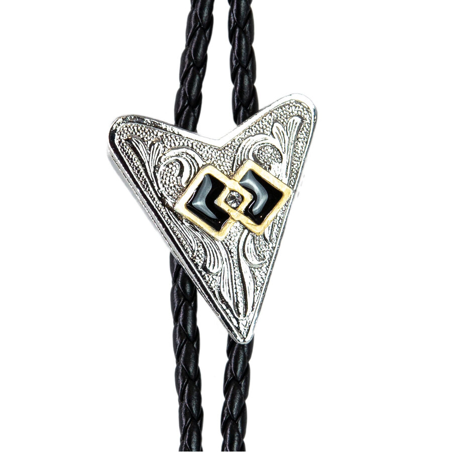 Bolo Tie - Square Dance - Gold/Silver/Onyx- [Bolo-27]