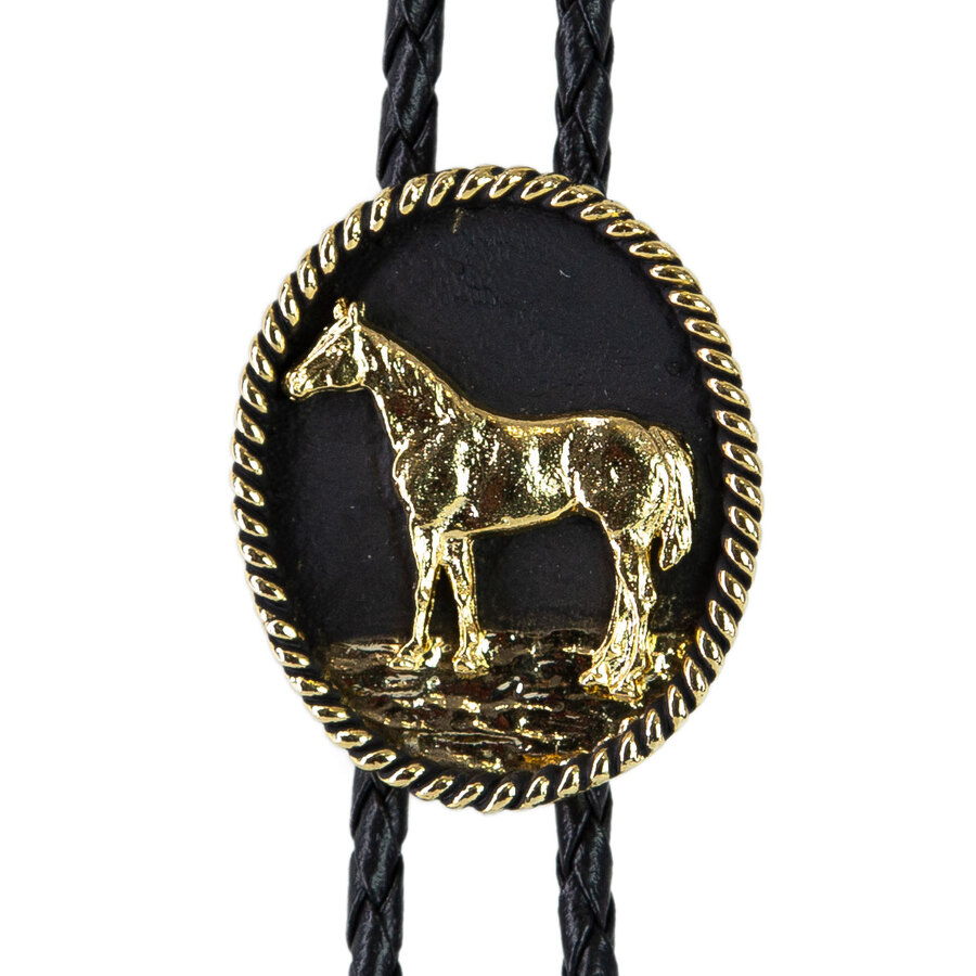 Bolo Tie - Standing Horse - Gold on Black - [Bolo-31]
