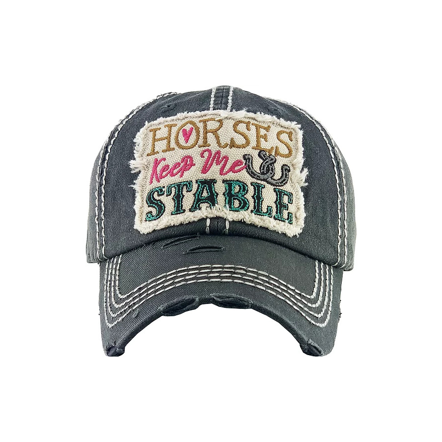 Smokey Black Cap - Patch Logo - "Horses Keep Me Stable"  - [Cap-BC40BK]