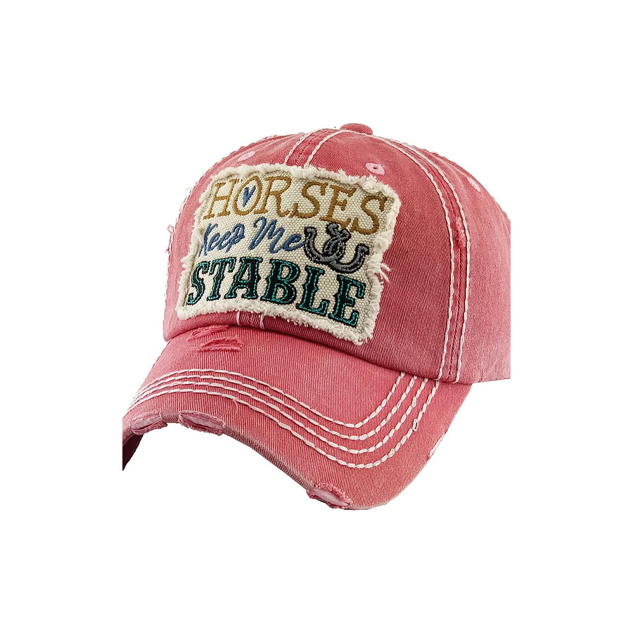 Pink Cap - Patch Logo - "Horses Keep Me Stable"  - [Cap-BC40PK]