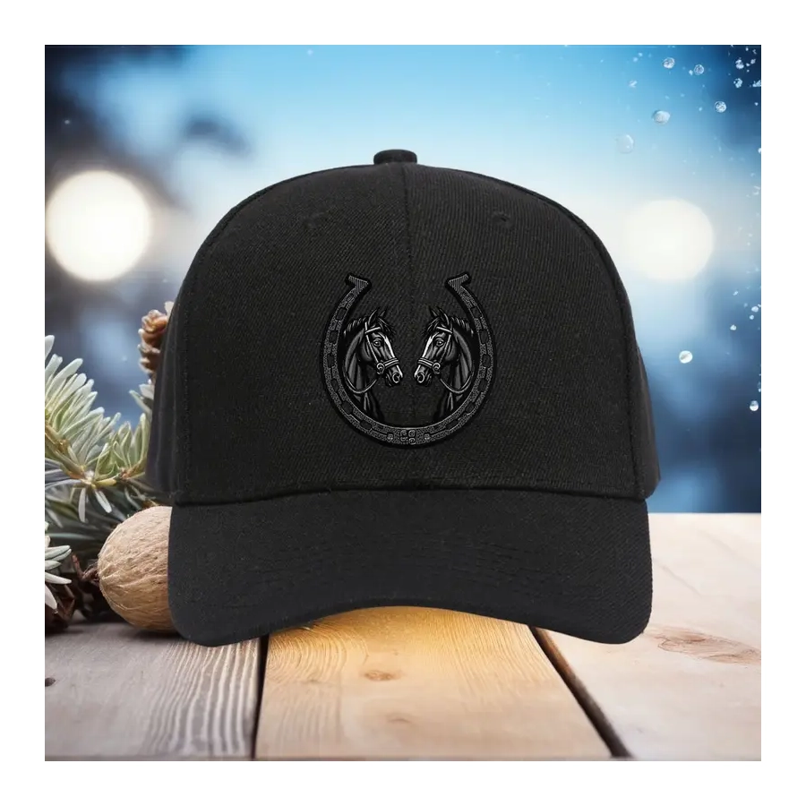 Ladies BLACK Cap with Horse Heads/HorseshoeDesign, - [CAP-TW06]