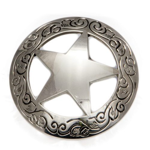 Western Star - Silver Star -  Engraved Border - 38mm - Pack of 6 - Concho-01