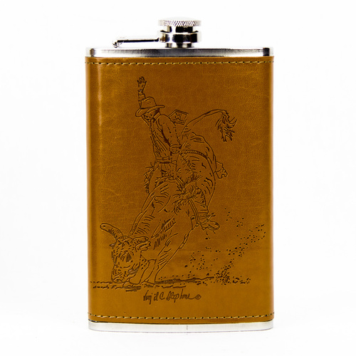 Flask 10oz - Leather - Bull Rider - Flask22