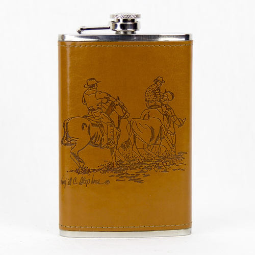 Flask 10oz - Leather - Team Roping - Flask23