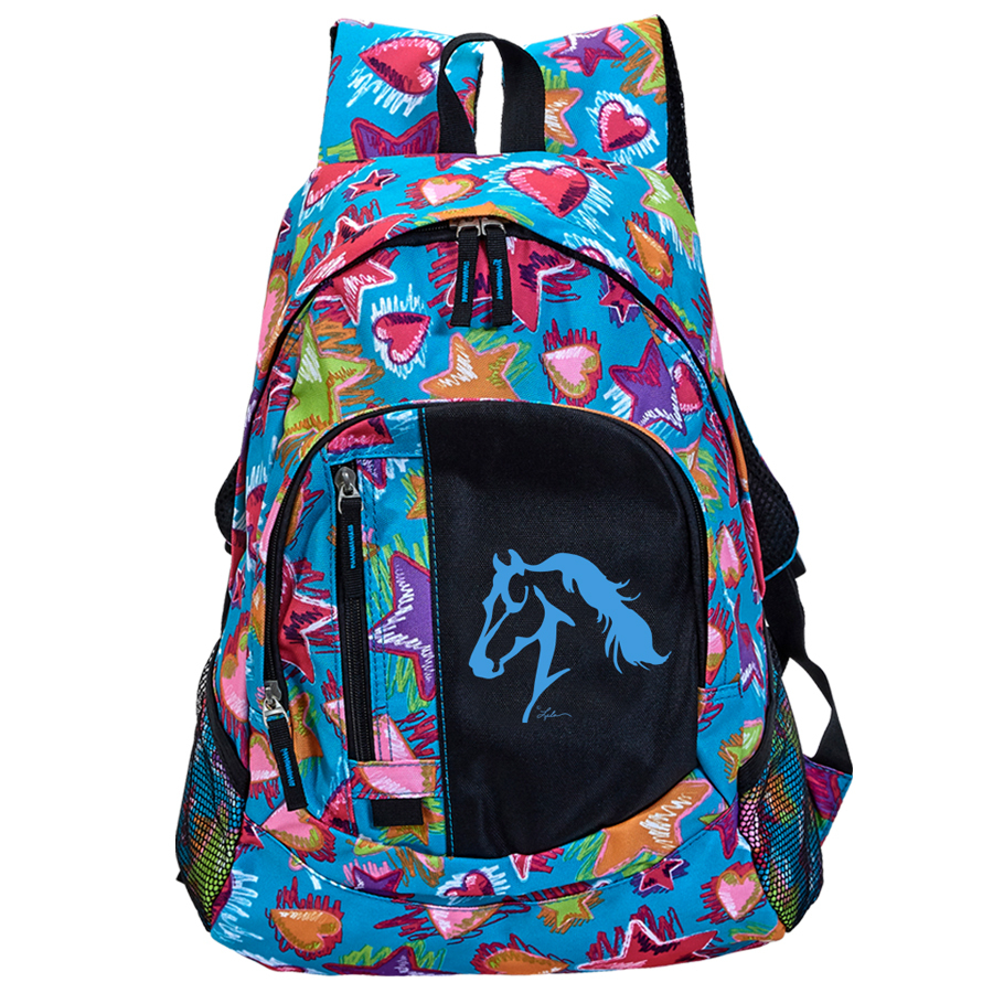 Knapsack - Stars and Hearts with Lila Horse Print - [GG655]