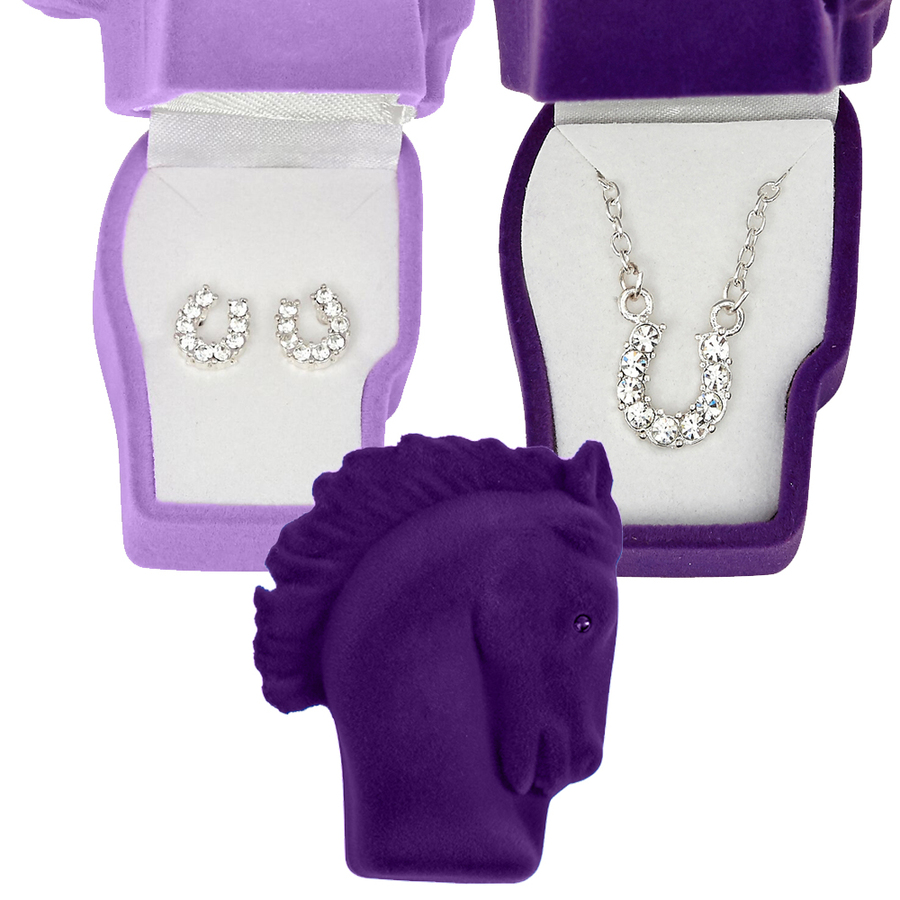 'Clear Rhinestone Horseshoe' Jewelry Set - Earrings And Necklace - J898CL
