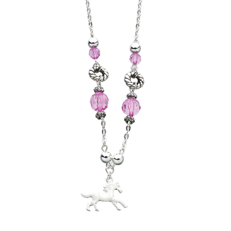 Necklace - Pink Bead/Horse Charm Necklace- JN3093PK