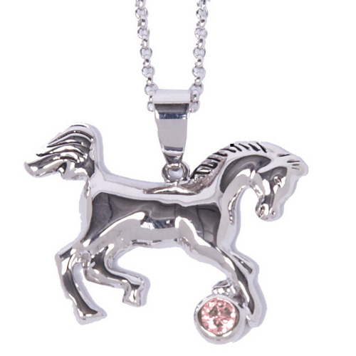 Necklace - Horse and Stone Pendant - Rodium - JN634PK